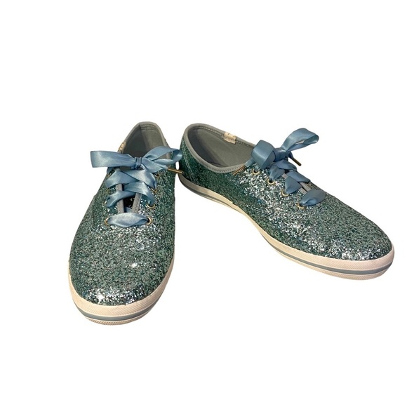 KEDS x KATE SPADE NEW YORK CHAMPION GLITTER SNEAKERS BLUE RIBBONED LACES WF61658 - Picture 3 of 17